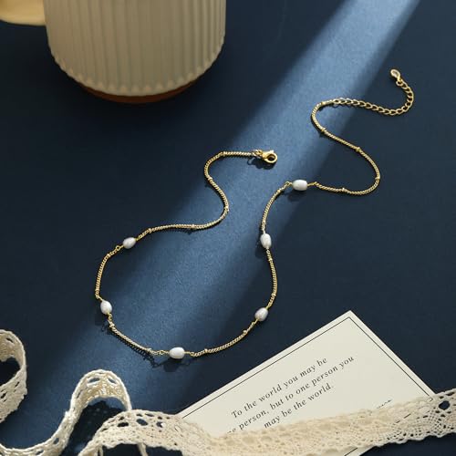Dainty Pearl Pendant Necklaces for Women 14K Gold Plated Handmade Layered Pearl Chain Necklace Delicate Layered Pearl Necklace Everyday Jewelry Gift - color: NK02-Satellite-Gold