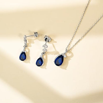 immobird 925 Sterling Silver Infinity Birthstone Jewelry Set Teardrop | Birthstone Necklace and Earring Set, Small Pear-shape Pendant, Drop Earring, Timeless Gift for Her, Daily Wear, Nice Gift Box - color: 09-Sep.