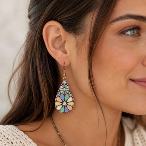 Colorful Green Teardrop Earrings for Women - Bohemian Style Enamel Dangle Earrings Lightweight Fashion Jewelry for Daily/Wedding/Party - color: Purple