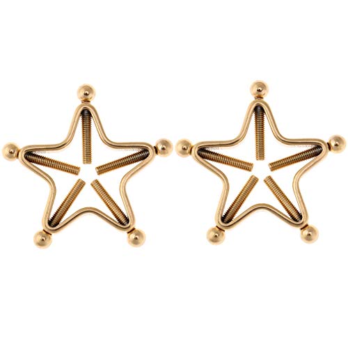 1 Pair Adults Non-Piercings Nipple Shield Adjustable Body Piercing Geometric Stars Nipple Clamp Ring Body Jewelry - color: #1 Gold