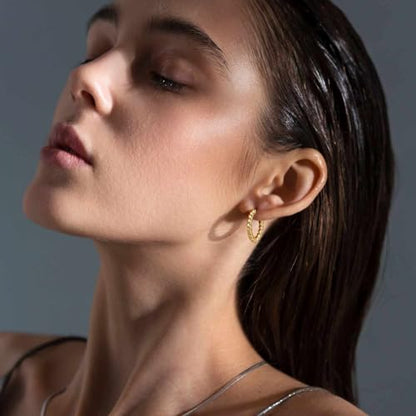 NEARLAND Gold Hoop Earrings for Women 14K Gold Earrings for Women | Twisted Small Gold Hoop Earrings Hypoallergenic 14K Gold Hoop Earrings Lightweight Gold Hoop Earrings for Women 15/19/23mm - size: 23mm