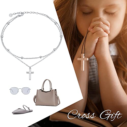 925 Sterling Silver Cat Butterfly Anklets Double Layered Chain for Birthday Women Ankle Bracelet Summer Beach Dainty Jewelry - style: B-Cross Anklet