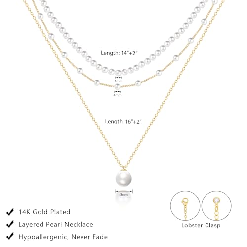 LULII Pearl Necklaces for Women 14K Gold Plated Dainty Layered Single Pearl Necklace Simple Daisy Pearls Choker Cute Gold Necklace Stack Jewelry Sets for Women Trendy Gifts - color: Gold-Layered Pearl