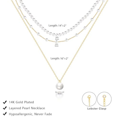 LULII Pearl Necklaces for Women 14K Gold Plated Dainty Layered Single Pearl Necklace Simple Daisy Pearls Choker Cute Gold Necklace Stack Jewelry Sets for Women Trendy Gifts - color: Gold-Layered Pearl