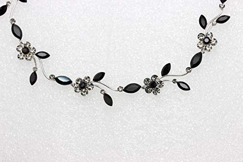 Faship Gorgeous Rhinestone Crystal Floral Necklace Earrings Set - color: Black