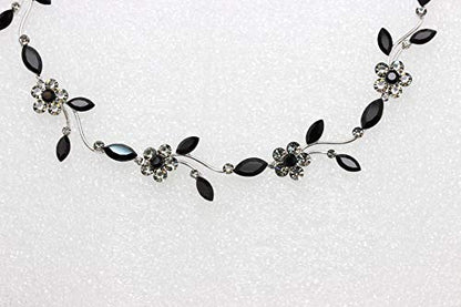 Faship Gorgeous Rhinestone Crystal Floral Necklace Earrings Set - color: Black