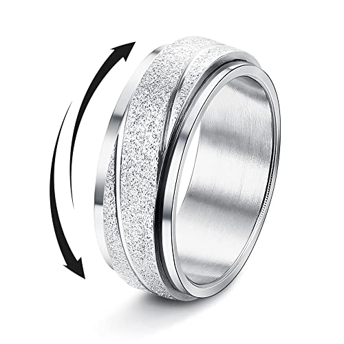 Magitaco Stainless Steel Spinner Rings Fidget Band Rings Moon Star Flower Butterfly Anxiety Rings for Women Men - color: Sand Blast