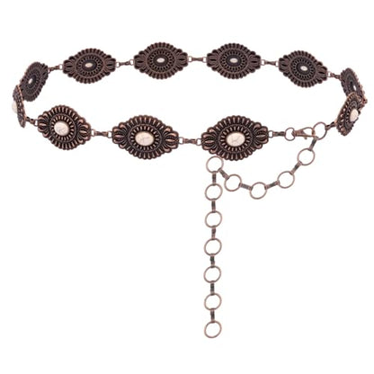Montana West Rustic Couture's Turquoise Western Concho Chain Belt for Women | Large Western Cowgirl Metal Adjustable Boho Body Chain Belt for Dresses Jeans Country Concert - color: Bright White