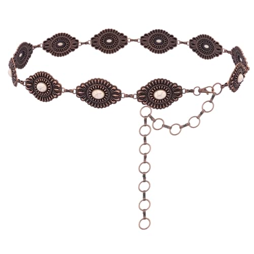 Montana West Rustic Couture's Turquoise Western Concho Chain Belt for Women | Large Western Cowgirl Metal Adjustable Boho Body Chain Belt for Dresses Jeans Country Concert - color: Bright White