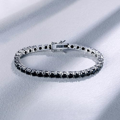 Black Classic Tennis Bracelets for Women, 18K White Gold Plated Round Cubic Zirconia Tennis Bracelet for Women Mom Wife - size: 7 Inch