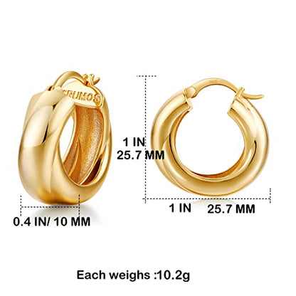 FRUMOS 18K Gold Plated Chunky Hoop Earrings for Women Fashion Thick Gold Hoops Set Jewelry for Birthday Christmas Gifts - color: Gold Double Loop Hoop