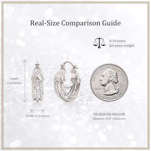 Sonateomber Gold Chunky Crystal Hoop Earrings for Women, Trendy Statement Sparkly CZ Rhinestone Thick Open Hoops Earings Hypoallergenic Wedding Prom Everyday Accessories Fashion Jewelry Gift - color: Silver Layered