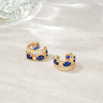 WEARON Ear Cuff Earrings for Women, Ear Cuffs Non Piercing, 14K Gold Plated Jewelry Zircon Diamond Turquoise Earrings Hypoallergenic Jewelry Gifts for Woman - color: Blue/Single