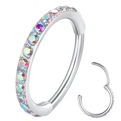 Clear CZ Nose Rings & Earrings - 316L Surgical Steel - Cartilage, Conch, Daith, Helix, Rook, Tragus, Lobe & Snug Body Piercing Jewelry - 20G, 18G - color: Silver Rainbow, size: 1pc 20 Gauge 7mm