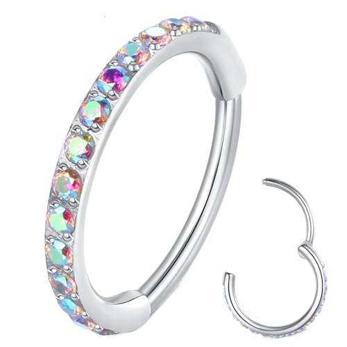 Clear CZ Nose Rings & Earrings - 316L Surgical Steel - Cartilage, Conch, Daith, Helix, Rook, Tragus, Lobe & Snug Body Piercing Jewelry - 20G, 18G - color: Silver Rainbow, size: 1pc 20 Gauge 10mm