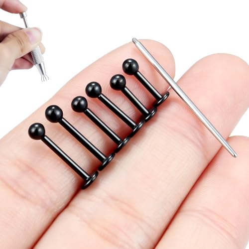 Internally Threaded Labret Studs 18G 16G 14G Surgical Steel Lip Piercing Jewelry with Claw Tool Monroe Snake Bite Jewelry Flat Back Barbell for Women Men Plus Piercing Ball Grabber Tool - color: black, size: 16g,ball end