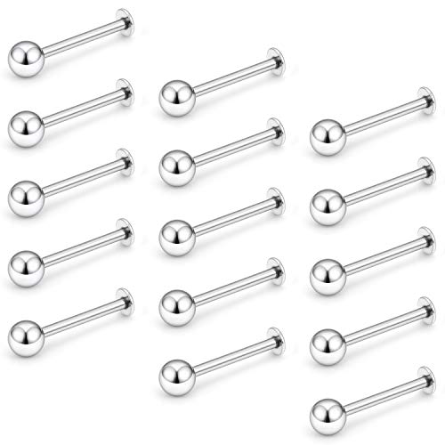 15-30PCS 16G Surgical Steel Labret Studs Monroe Lip Rings Cartilage Tragus Nail Conch Helix Earring Barbell for Women Men Piercing Jewelry 5 Colors 6-12mm - color: 1/2"(12mm) silver-tone