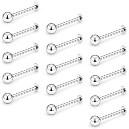 15-30PCS 16G Surgical Steel Labret Studs Monroe Lip Rings Cartilage Tragus Nail Conch Helix Earring Barbell for Women Men Piercing Jewelry 5 Colors 6-12mm - color: 1/2"(12mm) silver-tone