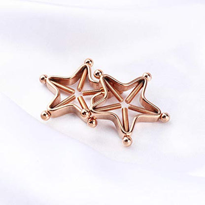 1 Pair Adults Non-Piercings Nipple Shield Adjustable Body Piercing Geometric Stars Nipple Clamp Ring Body Jewelry - color: #1 Rose Gold