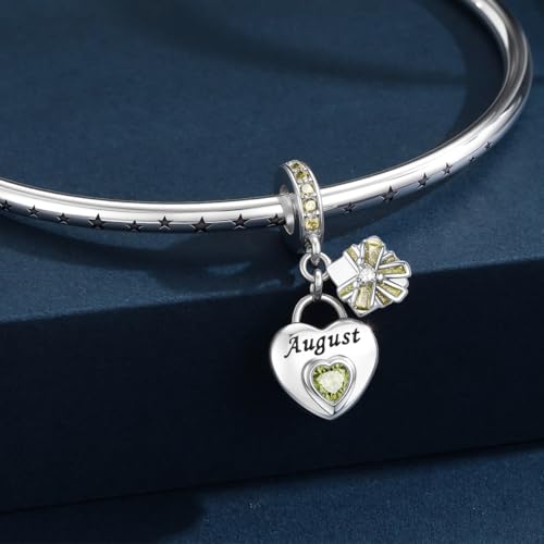 HappyStar 925 Sterling Silver Happy Birthday Bead Charm Love Heart Shape Birthstone Charms for Bracelets Dangle Pendant with 5A Cubic Zirconia Compatible Pandora Bracelets Jewelry Gift for Women - color: 8-August Birthstone Charms