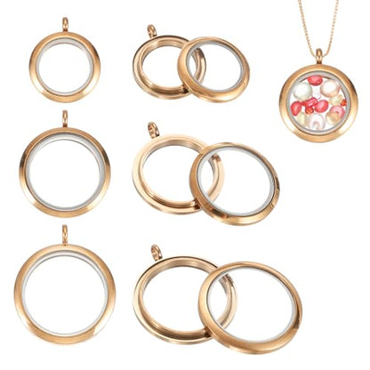 MECCANIXITY Living Memory Locket Charm, Round Floating Locket Pendants Stainless Steel Clear Glass Photo Charm - color: Rose Gold, size: 18/23/28 mm