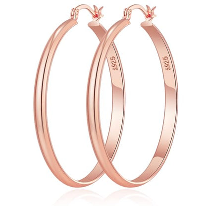 3mm Wide Large Hoop Earrings for Women Hypoallergenic 925 Sterling Silver Post Gold Earrings Lightweight Silver Hoop Earrings Oversize Big Gold Hoops 30/40/50/60MM - color: Rose Gold, size: 30mm