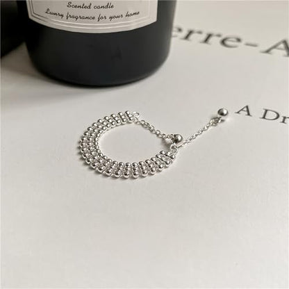 925 Sterling Silver Adjustable Link Chain Rings for Women Daughter | Dainty 14k Gold Plated Evil Eye/Cross/Flower Ring Sparkly Twist Rope with Bead Dangle Stackable Ring Jewelry Birthday Gifts - color: Style 2-Silver