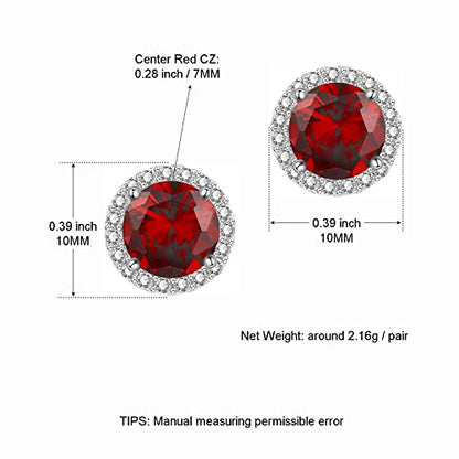 YOMELA Round Cubic Zirconia Stud Earrings for Women | Everyday Dainty, Diamond-Like Brilliance, CZ Halo Birthstone Studs, Hypoallergenic & Lightweight, Elegant & Versatile - color: Red