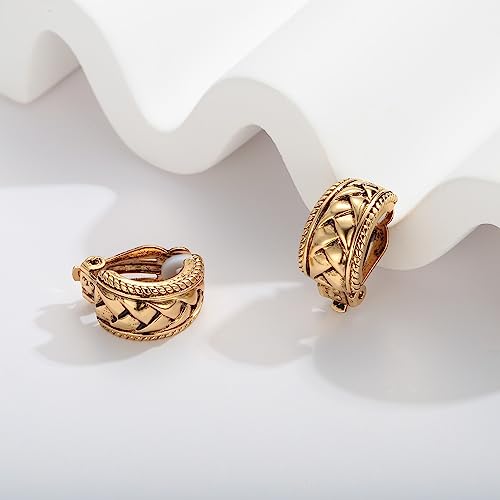 LILIE&WHITE Antique Gold Clip On Hoop Earrings for Women Non Pierced Clip on Earrings with Interwoven Textured Jewelry Gifts - color: EH21291A