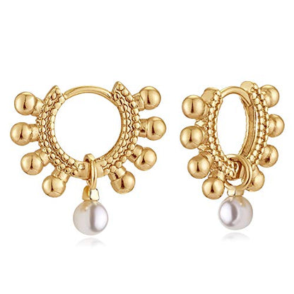MYEARS Women Earrings Gold Huggie Hoop 14K Small Simple Hypoallergenic Everyday Jewelry - style: Ball & Pearl Dangle