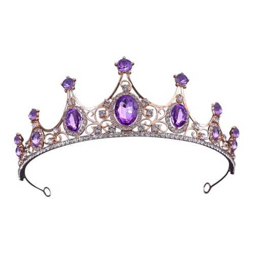 Rhinestone Crystal Tiara Headband Elegant Princess Crown Headdress Bridal Wedding Crown Prom Tiara Headpiece Birthday Party Tiara Pageant Costume Crown for Women Golden Purple - color: Golden Purple