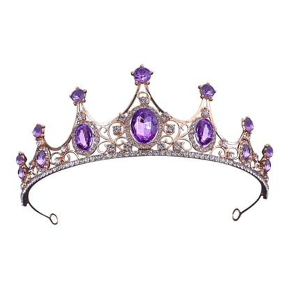 Rhinestone Crystal Tiara Headband Elegant Princess Crown Headdress Bridal Wedding Crown Prom Tiara Headpiece Birthday Party Tiara Pageant Costume Crown for Women Golden Purple - color: Golden Purple