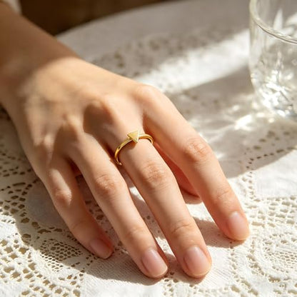 Sun and Moon Rings Stainless Steel Crescent Sun Rings for Women Gold Open Ring Middle Index Finger Jewelry Gift - color: D-Gold Triangle