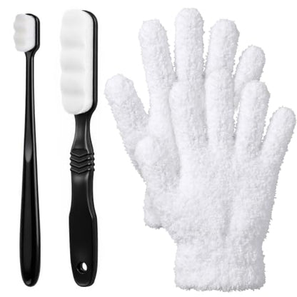 4PCS Silver Cleaning Kit with 2PCS Jewelry Cleaning Brushes | Silver Polishing Gloves for Antique Jewelry Silverware Cutlery Plateware Gold Diamond Platinum Gemstone Coin Tarnish Remving