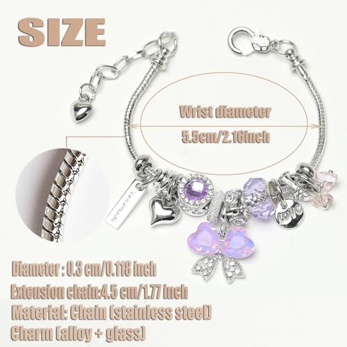 DS Charm Bracelets for Girls Adjustable Silver Stainless Steel Gift Box | Cute Cartoon Charms,Friendship Jewelry,Birthday Gifts,Teen Kid Fit, Tarnish Resistant,Stackable Trendy Daily Wear - style: Silver-butterfly 5
