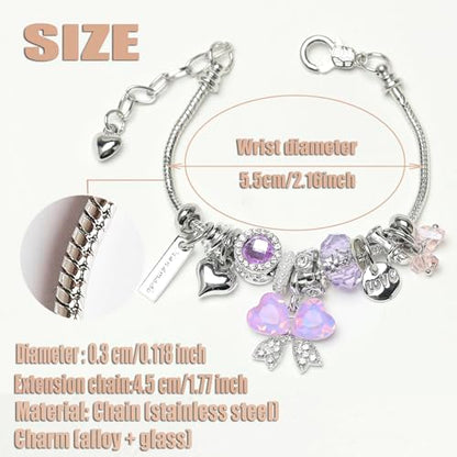 DS Charm Bracelets for Girls Adjustable Silver Stainless Steel Gift Box | Cute Cartoon Charms,Friendship Jewelry,Birthday Gifts,Teen Kid Fit, Tarnish Resistant,Stackable Trendy Daily Wear - style: Silver-butterfly 5