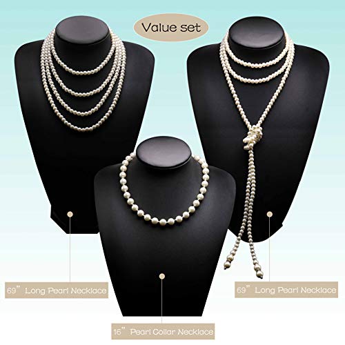 Long Pearl Necklaces for Women Cream White Faux Pearl Strand Layered Necklace Costume Jewelry - color: 3Pcs-Pearl Necklace Set