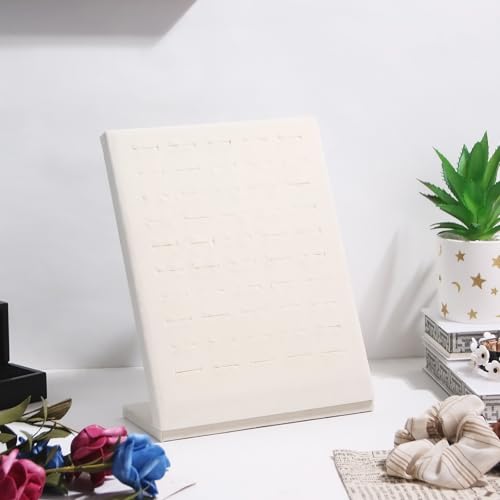 Ring Display Stand, Velvet Ring Holder, 50 Slots Rings Organizer Jewelry Display Tray, L-Shaped Jewelry Organizer Stand for Rings Earrings Selling (1, Beige) - color: Beige