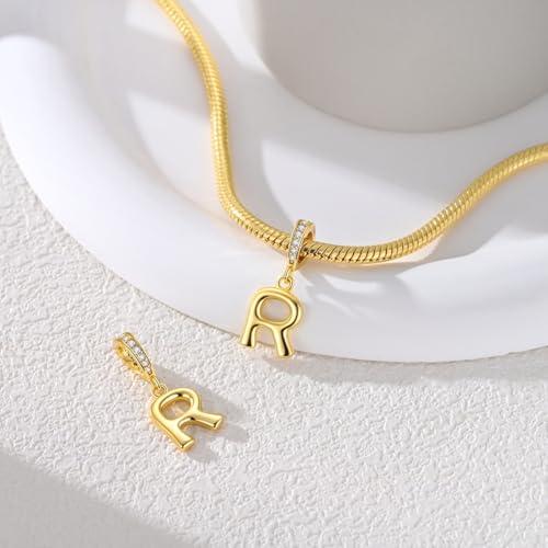Hapour Gold Initial Letter Charms 925 Sterling Silver Alphabet Beads | 14K Gold Plated, A-Z Letter Charms, For Bracelets Necklace, Cubic Zirconia, DIY Dangle Pendant Beads, For Women Mom - color: Golden initial letter R