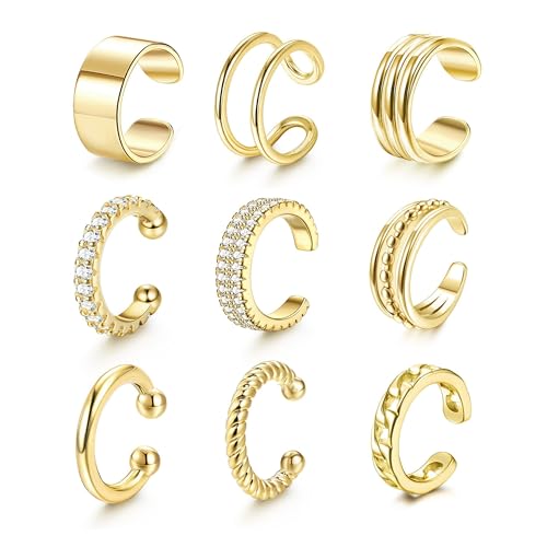 Gold Plated Ear Cuff Earrings for Women Non Piercing - Hypoallergenic Ear Cuffs Silver/Gold Non Tarnish Clip on Cartilage Earrings Fake Earring Set - color: C1:gold ear cuff