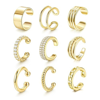 Gold Plated Ear Cuff Earrings for Women Non Piercing - Hypoallergenic Ear Cuffs Silver/Gold Non Tarnish Clip on Cartilage Earrings Fake Earring Set - color: C1:gold ear cuff