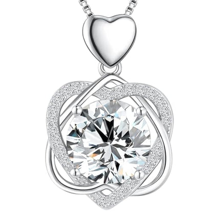 Moissanite Heart Necklace for Women, 2-5 Carat Moissanite Heart Pendant Necklace, S925 Sterling Silver Gold Plated, Double Love Heart Design Pendant, Anniversary Birthday Valentines Mothers Day Gifts for Wife Mom Girlfriend - style: 4.0 Carats-White Gold