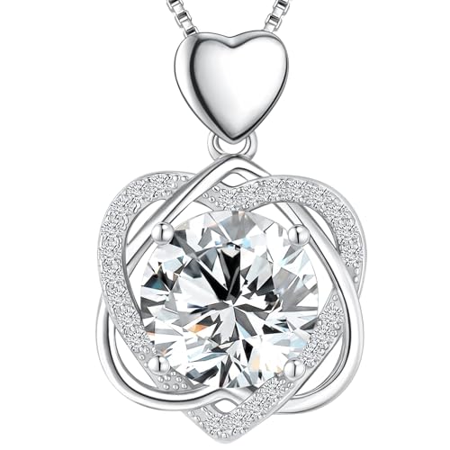 Moissanite Heart Necklace for Women, 2-5 Carat Moissanite Heart Pendant Necklace, S925 Sterling Silver Gold Plated, Double Love Heart Design Pendant, Anniversary Birthday Valentines Mothers Day Gifts for Wife Mom Girlfriend - style: 5.0 Carats-White Gold