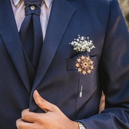Wood Lapel Flower Wooden Boutonniere Brooch Floral Lapel Pin Handmade Jewelry for Wedding Corsage Suit Accessories