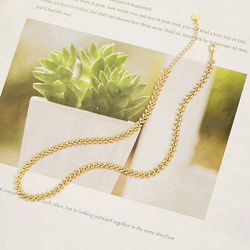 Aobei Pearl 18K Gold Plated Paperclip Chain Choker Satellite Chain Freshwater Cultured Biwa Pearl Pendant Necklace Dainty Turquoise Jewelry for Women - color: 18K Gold Plated Wheat Ears Leaf Chain