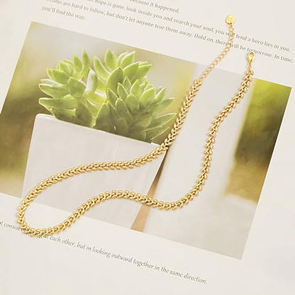 Aobei Pearl 18K Gold Plated Paperclip Chain Choker Satellite Chain Freshwater Cultured Biwa Pearl Pendant Necklace Dainty Turquoise Jewelry for Women - color: 18K Gold Plated Wheat Ears Leaf Chain