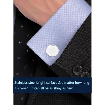 Mens Cufflinks and Tuxedo Shirt Studs Set with Gift Box - color: Silver