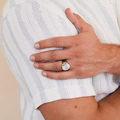 EVE'S ADDICTION Custom Men's Stainless Steel Oval Signet Ring - Gifts for Him