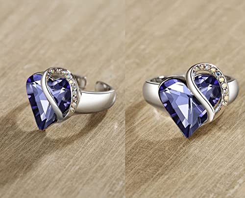 Leafael Infinity Love Women's Adjustable Crystal Heart Ring with Birthstone Crystals Healing Stones, Jewelry Gifts for Women, Birthdays Valentine's Day, Silver-Tone, Open End, Size 6.5-8 - color: 05-February-Growth-Tanzanite Purple