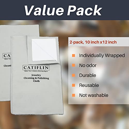 CATIFLIN 2pcs Multi-Layer Jewelry Cleaning Cloth, Large Silver Polishing Cloth, 100% Cotton Jewelry Polishing Cloths for Gold, Silver and Platinum Jewelry (Light Gray, 10 "X12)